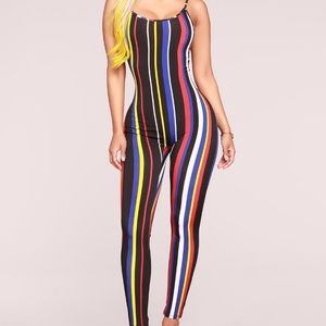 STRIPE SEASON JUMPSUIT - BLACK/MULITCOLOR